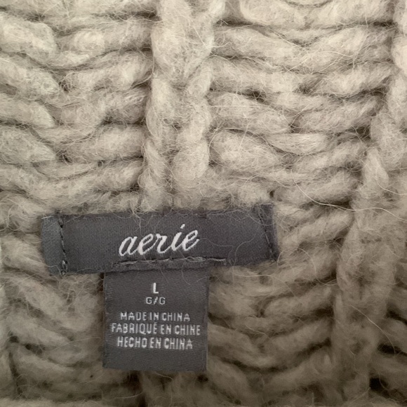 Aerie Chunky Knit Wool Alpaca Blend Mock Neck Relaxed Fit Sweater Grey Large - Picture 9 of 11